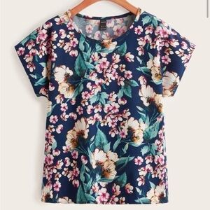 SHEIN LUNE Floral Batwing Sleeve Top